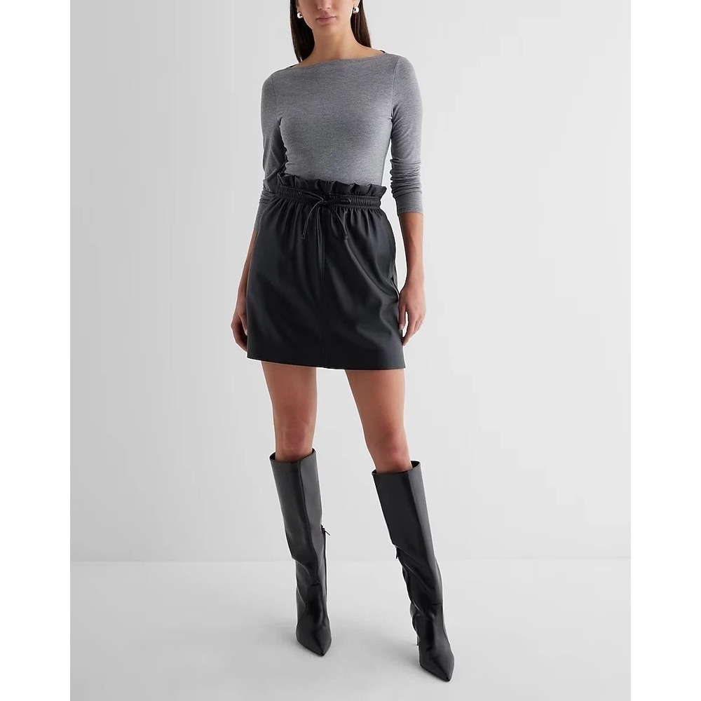 Express Paperbag Waist Mini Skirt Medium Black NWT High Rise Tie Belt